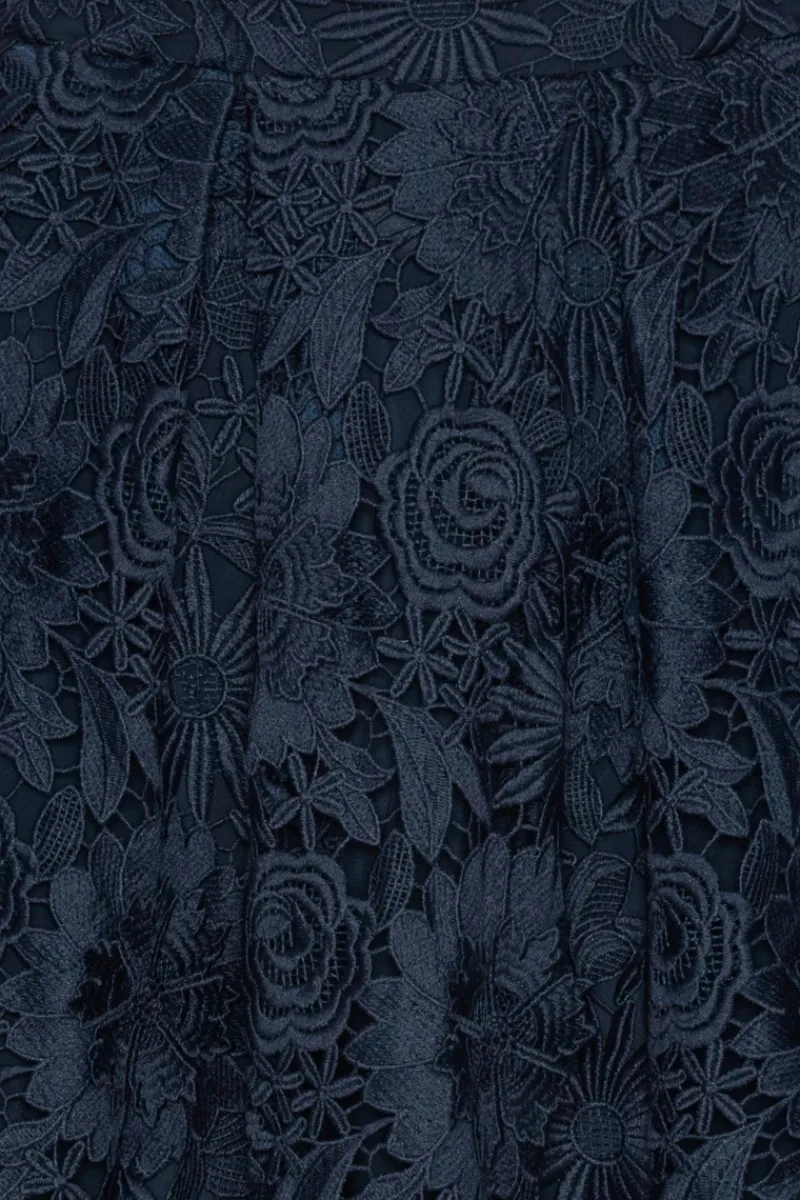 Skirts-ROTATE Birger Christensen 3d Lace Midi Skirt Dark Blue Navy Blazer color