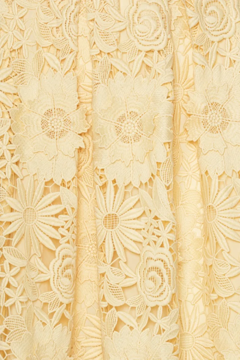 Skirts-ROTATE Birger Christensen 3D Lace Midi Skirt Yellow Italian Straw color