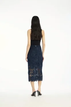 Skirts-ROTATE Birger Christensen 3d Lace Pencil Skirt Dark Blue Navy Blazer color