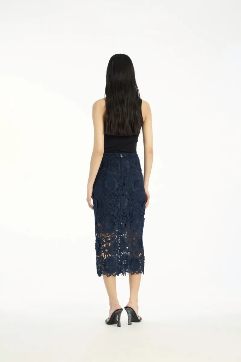 Skirts-ROTATE Birger Christensen 3d Lace Pencil Skirt Dark Blue Navy Blazer color