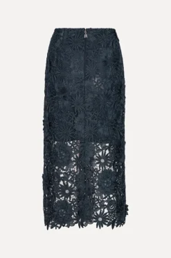 Skirts-ROTATE Birger Christensen 3d Lace Pencil Skirt Dark Blue Navy Blazer color