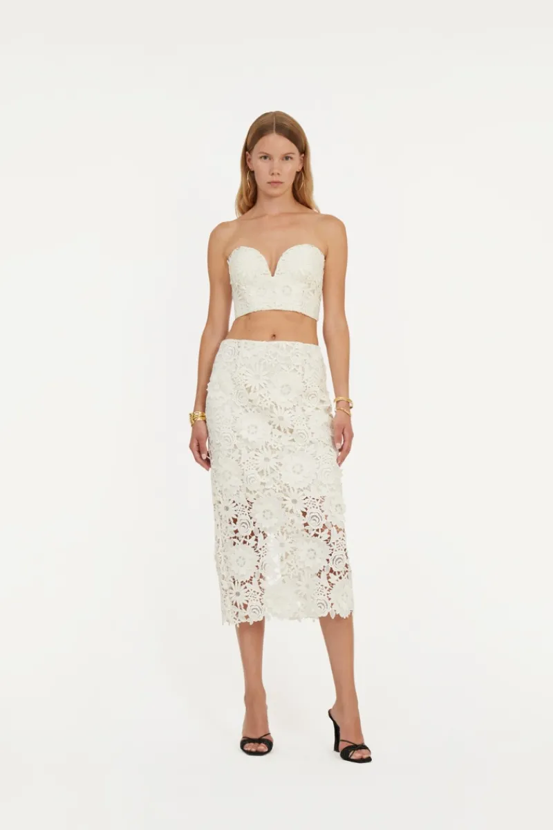 Bridal|Dresses-ROTATE Birger Christensen 3d Lace Pencil Skirt White Egret color