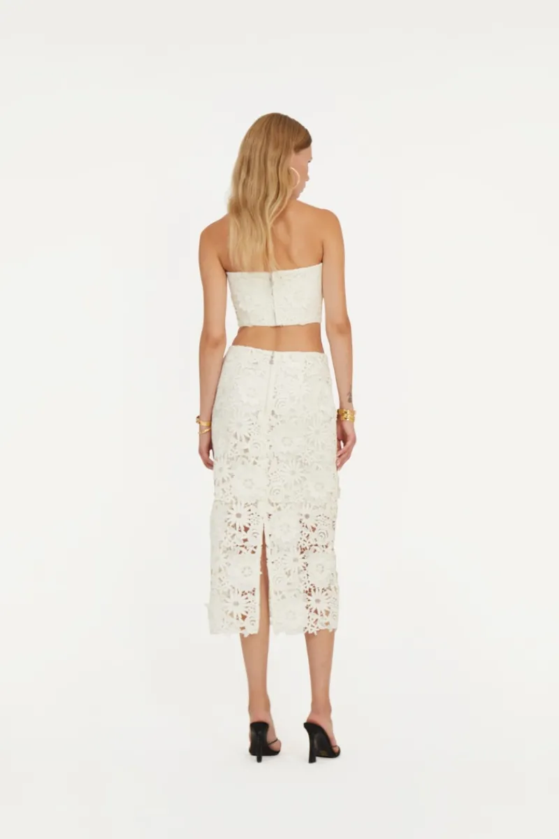 Bridal|Dresses-ROTATE Birger Christensen 3d Lace Pencil Skirt White Egret color