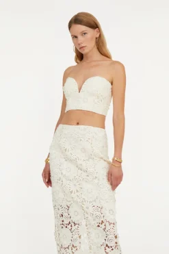 Bridal|Dresses-ROTATE Birger Christensen 3d Lace Pencil Skirt White Egret color