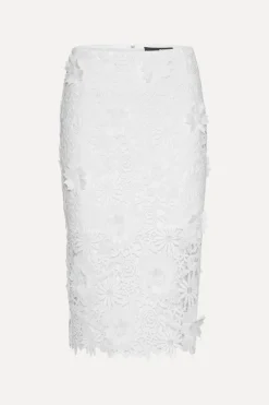 Bridal|Dresses-ROTATE Birger Christensen 3d Lace Pencil Skirt White Egret color