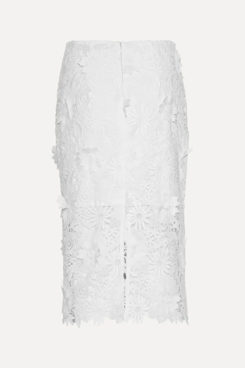 Bridal|Dresses-ROTATE Birger Christensen 3d Lace Pencil Skirt White Egret color