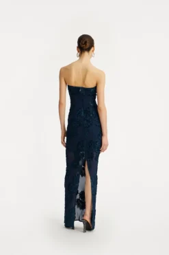 Maxi Dress|Dresses-ROTATE Birger Christensen 3d Mesh Maxi Dress Dark Blue Blueprint color