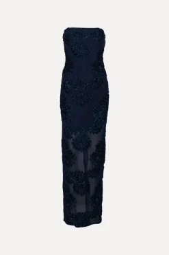 Maxi Dress|Dresses-ROTATE Birger Christensen 3d Mesh Maxi Dress Dark Blue Blueprint color