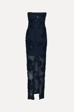 Maxi Dress|Dresses-ROTATE Birger Christensen 3d Mesh Maxi Dress Dark Blue Blueprint color