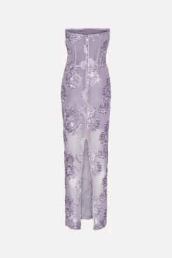 Maxi Dress|Dresses-ROTATE Birger Christensen 3d Mesh Maxi Dress Purple Lavender Aura color