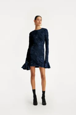 Mini Dresses|Dresses-ROTATE Birger Christensen 3d Mesh Mini Dress Dark Blue Blueprint color