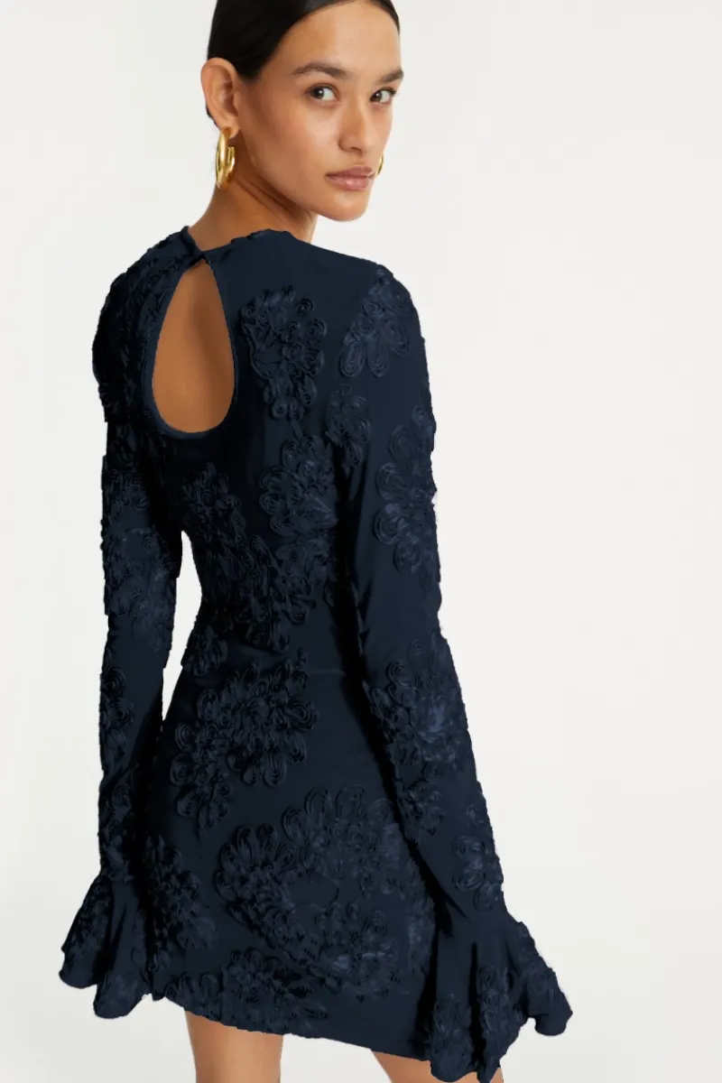 Mini Dresses|Dresses-ROTATE Birger Christensen 3d Mesh Mini Dress Dark Blue Blueprint color