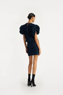 Skirts|Tops-ROTATE Birger Christensen 3d Mesh Mini Skirt Dark Blue Blueprint color