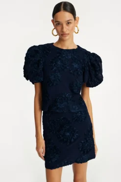 Skirts|Tops-ROTATE Birger Christensen 3d Mesh Mini Skirt Dark Blue Blueprint color