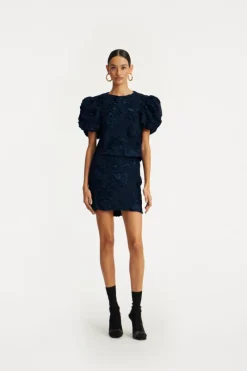 Tops-ROTATE Birger Christensen 3d Mesh Sleeveless Top Dark Blue Blueprint color