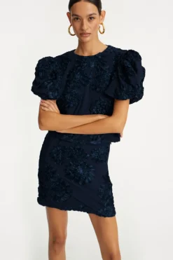 Tops-ROTATE Birger Christensen 3d Mesh Sleeveless Top Dark Blue Blueprint color