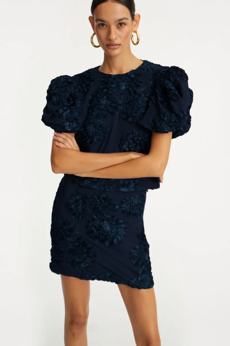 Tops-ROTATE Birger Christensen 3d Mesh Sleeveless Top Dark Blue Blueprint color