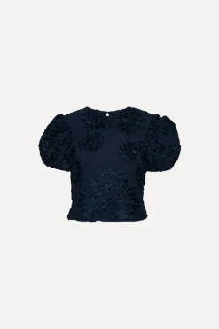 Tops-ROTATE Birger Christensen 3d Mesh Sleeveless Top Dark Blue Blueprint color