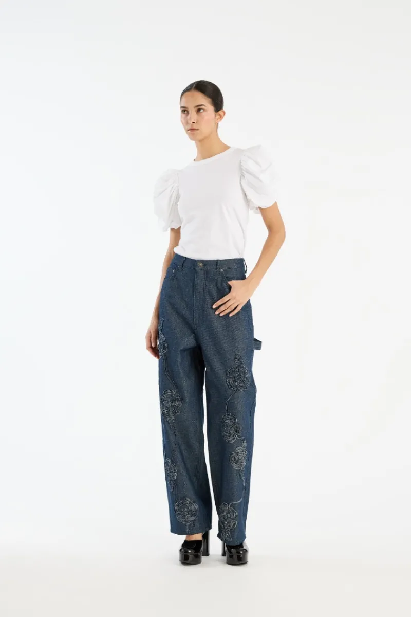 Pants-ROTATE Birger Christensen Denim Boyfriend Jeans Dark Blue Dark Blue Denim color