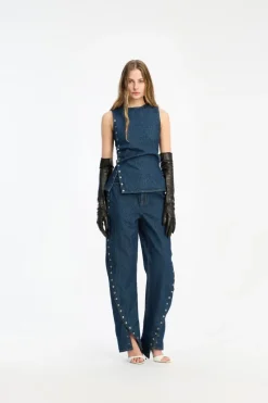 Tops-ROTATE Birger Christensen Denim Buttoned Top Dark Blue Dark Blue color