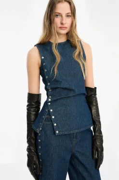 Tops-ROTATE Birger Christensen Denim Buttoned Top Dark Blue Dark Blue color