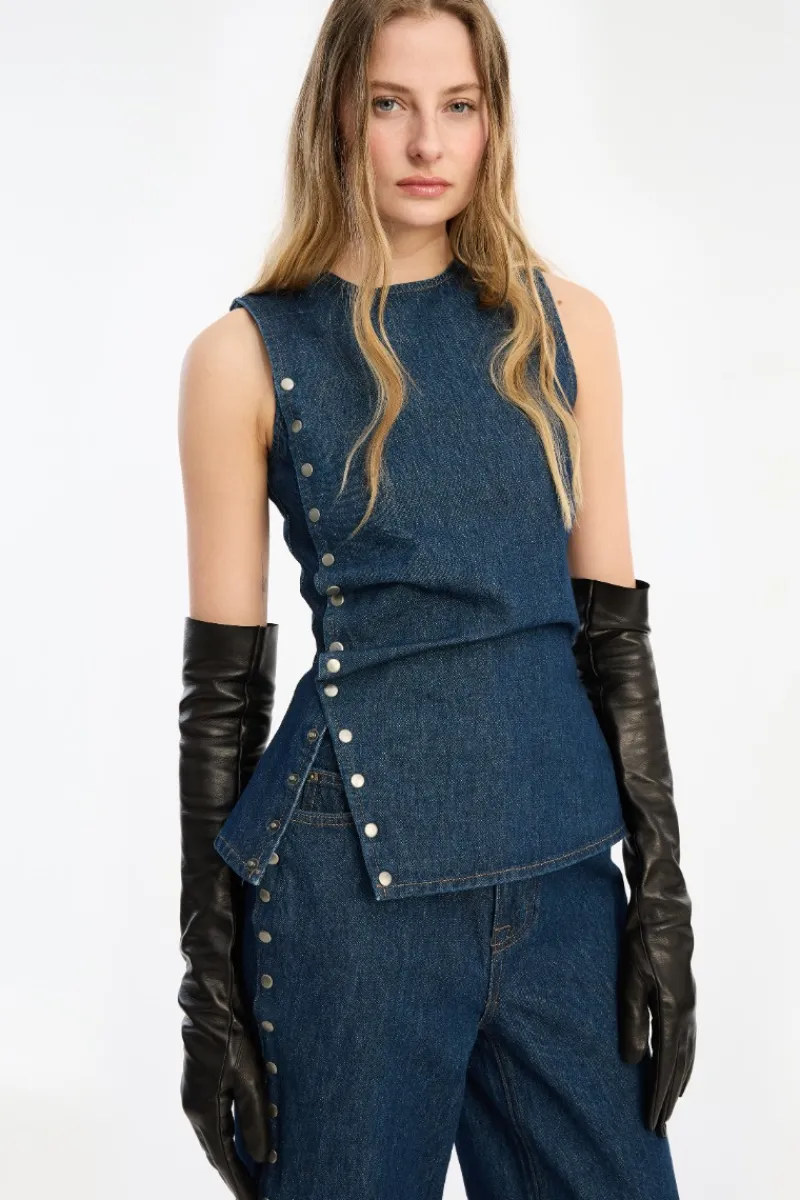 Tops-ROTATE Birger Christensen Denim Buttoned Top Dark Blue Dark Blue color