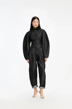 Tops-ROTATE Birger Christensen Denim Fitted Shirt Black Black color