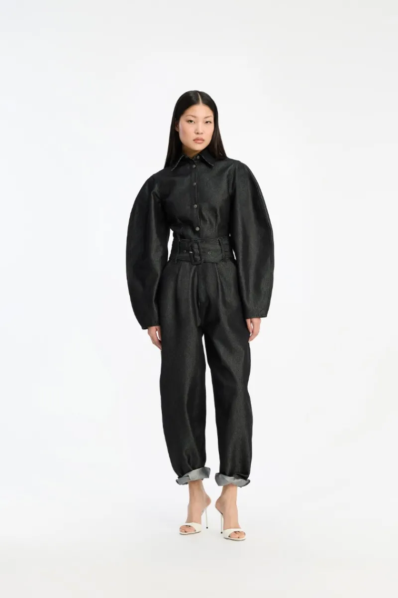 Tops-ROTATE Birger Christensen Denim Fitted Shirt Black Black color