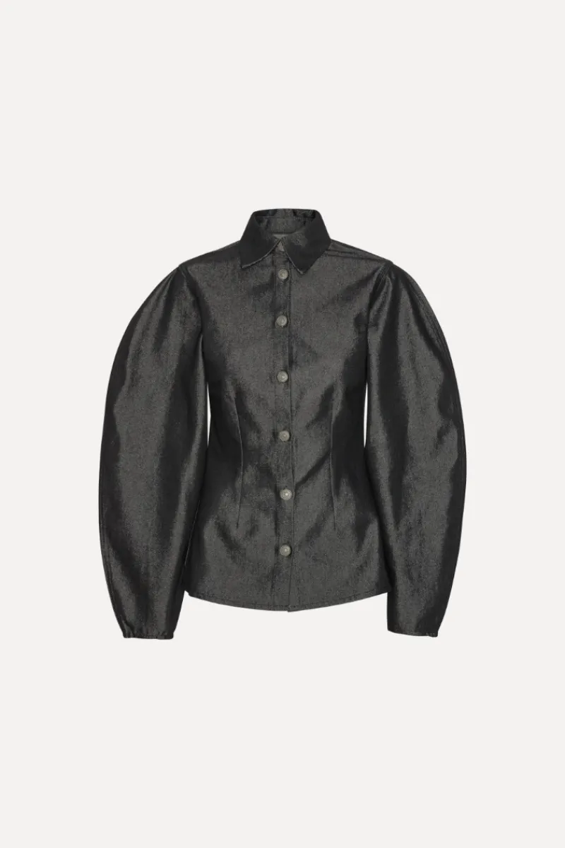 Tops-ROTATE Birger Christensen Denim Fitted Shirt Black Black color