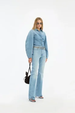 Tops-ROTATE Birger Christensen Denim Fitted Shirt Light Blue Denim Light Blue Denim color