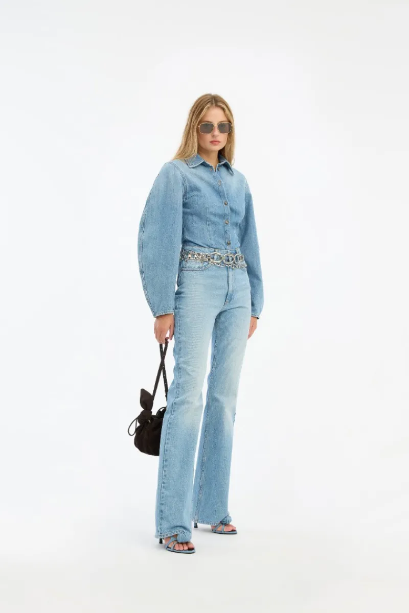 Tops-ROTATE Birger Christensen Denim Fitted Shirt Light Blue Denim Light Blue Denim color