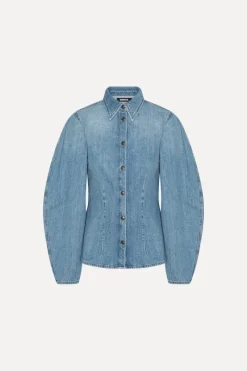 Tops-ROTATE Birger Christensen Denim Fitted Shirt Light Blue Denim Light Blue Denim color