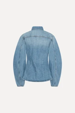 Tops-ROTATE Birger Christensen Denim Fitted Shirt Light Blue Denim Light Blue Denim color