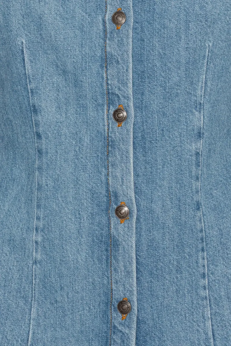 Tops-ROTATE Birger Christensen Denim Fitted Shirt Light Blue Denim Light Blue Denim color