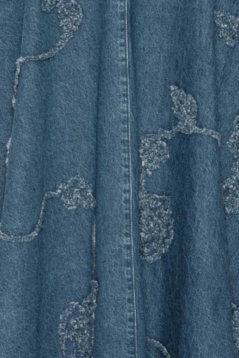 Skirts-ROTATE Birger Christensen Denim Flower Midi Skirt Medium Blue Medium Blue Denim color