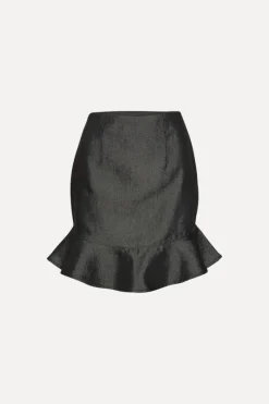 Skirts-ROTATE Birger Christensen Denim Mini Ruffle Skirt Black Black color