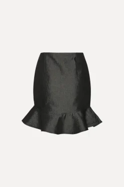 Skirts-ROTATE Birger Christensen Denim Mini Ruffle Skirt Black Black color
