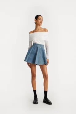 Skirts-ROTATE Birger Christensen Denim Mini Skirt Vintage Blue Vintage Blue, Denim color