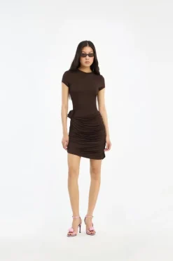 Mini Dresses|Dresses-ROTATE Birger Christensen Draped Mini Dress Dark Brown CHICORY COFFEE color