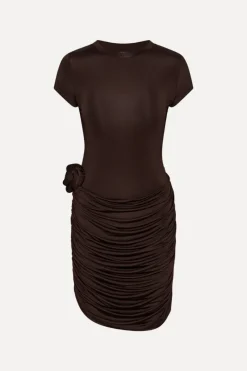 Mini Dresses|Dresses-ROTATE Birger Christensen Draped Mini Dress Dark Brown CHICORY COFFEE color