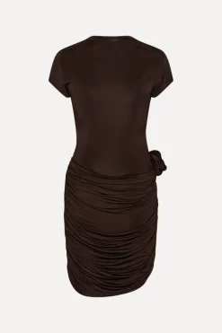 Mini Dresses|Dresses-ROTATE Birger Christensen Draped Mini Dress Dark Brown CHICORY COFFEE color