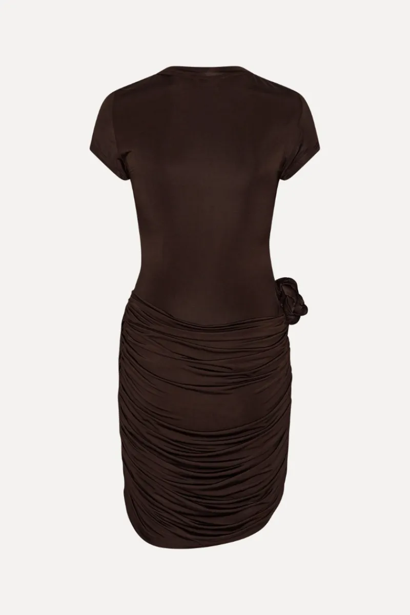 Mini Dresses|Dresses-ROTATE Birger Christensen Draped Mini Dress Dark Brown CHICORY COFFEE color