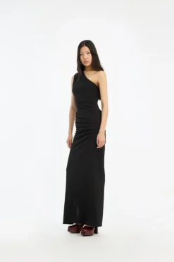 Maxi Dress|Dresses-ROTATE Birger Christensen Draped One Shoulder Dress Black Black color