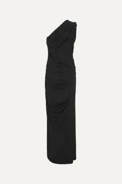 Maxi Dress|Dresses-ROTATE Birger Christensen Draped One Shoulder Dress Black Black color