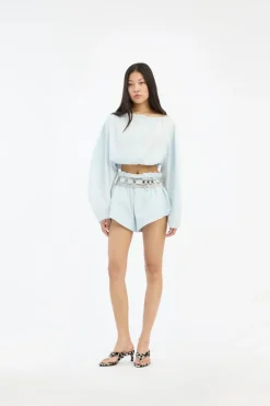 Skirts-ROTATE Birger Christensen Drawstring Shorts Light Blue Plein Air color