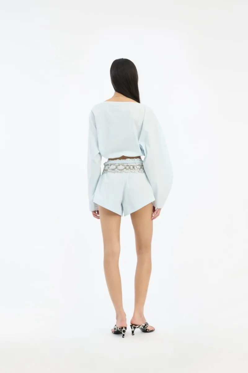 Skirts-ROTATE Birger Christensen Drawstring Shorts Light Blue Plein Air color