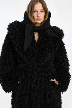 Outerwear-ROTATE Birger Christensen Faux Fur Belted Coat Black Black color