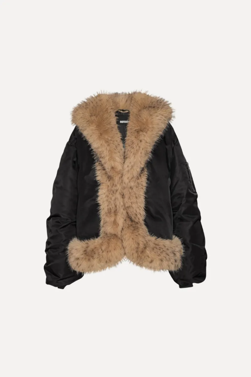 Outerwear-ROTATE Birger Christensen Faux Fur Collar Bomber Black Black color