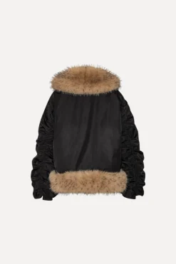 Outerwear-ROTATE Birger Christensen Faux Fur Collar Bomber Black Black color