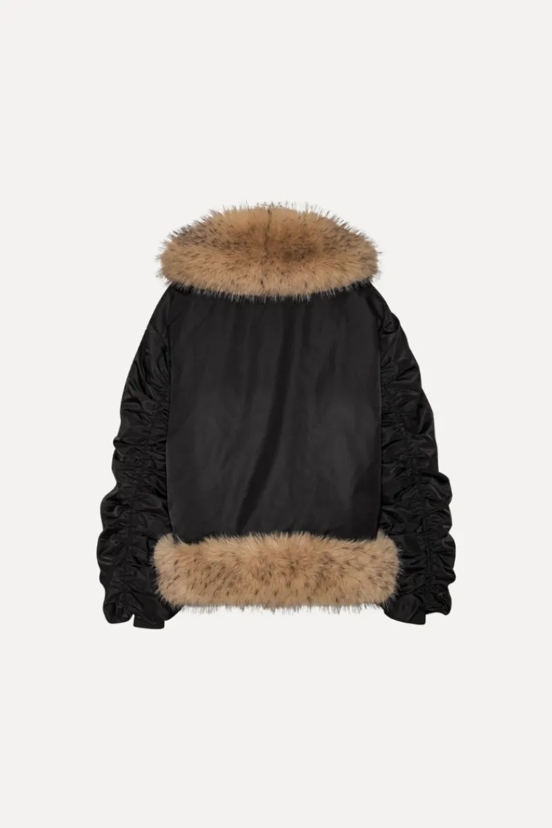 Outerwear-ROTATE Birger Christensen Faux Fur Collar Bomber Black Black color